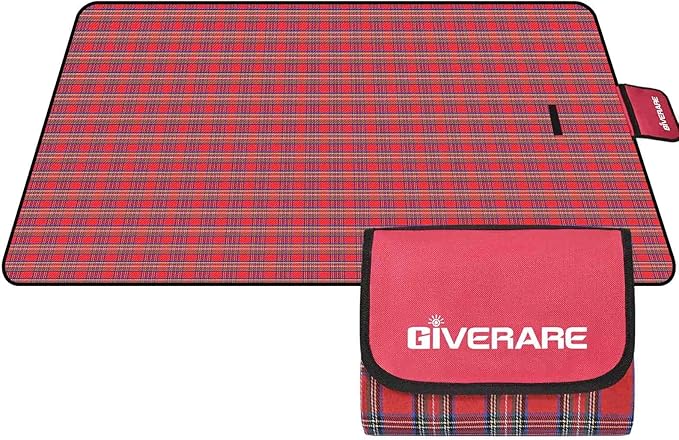 GIVERARE Picnic Beach Blanket, 99x60in XL Sandfree Waterproof Outdoor Camping Blankets, Quick Drying Family Mat, Portable Extra Large Mats for Travel, Hiking, Music Festival, Lawn-Red