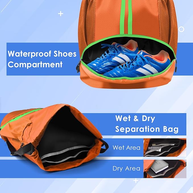 BROTOU Soccer Bags, Football Backpack, Volleyball Bag, Drawstring Soccer Backpack with Ball and Shoe Compartment