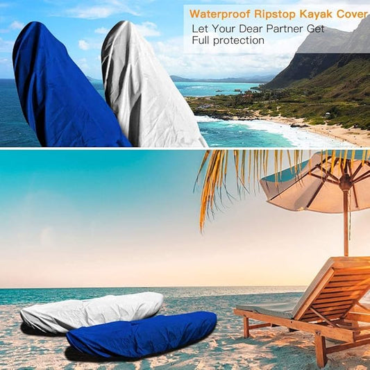7.8-18ft Waterproof Kayak Canoe Cover-Storage Dust Cover UV Protection Sunblock Shield for Fishing Boat/Kayak/Canoe 7 Sizes [Choose Color] (Silver(Upgraded), Suitable for 13.8-15ft Kayak)