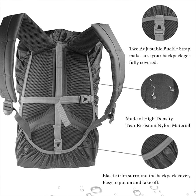 Frelaxy Waterproof Backpack Rain Cover, 8000mm Waterproof Level, Upgraded Ultra-Strong Multilayer Structure, Antislip Cross Buckle Strap, Ultralight Compact Portable, for Hiking, Camping, Traveling