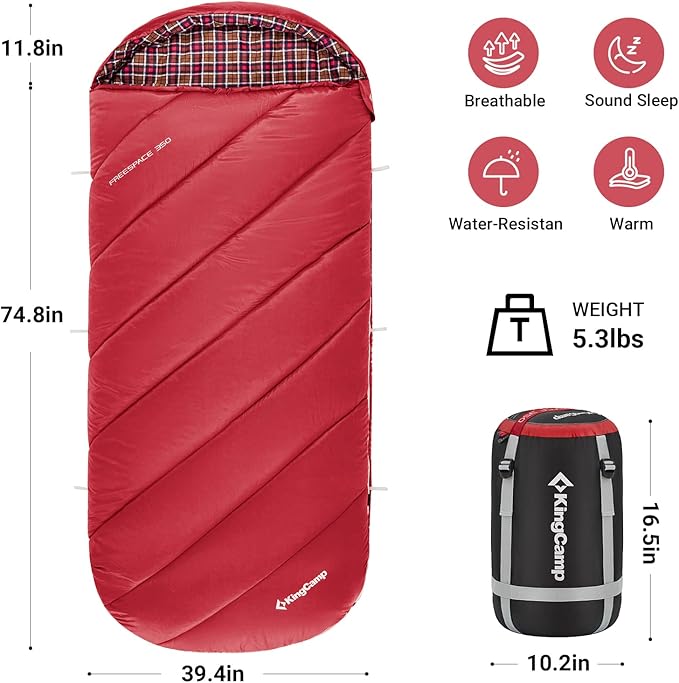 KingCamp Sleeping Bag for Adults, Cold Weather & Warm Extra Wide Big & Tall XL Portable Waterproof Flannel Sleeping Bags, Essentials Gear Accessories for Camping Backpacking Hiking Indoor & Outdoor