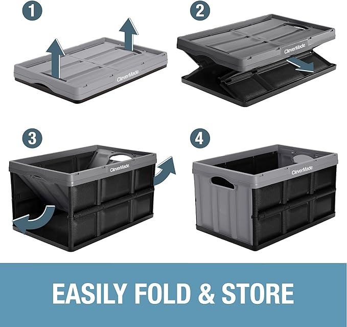 CleverMade Collapsible Storage Bins - Royal Blue 3 Pack 62L - Stackable Containers Heavy Duty Capacity Folding Crates - Space-Saving for Home