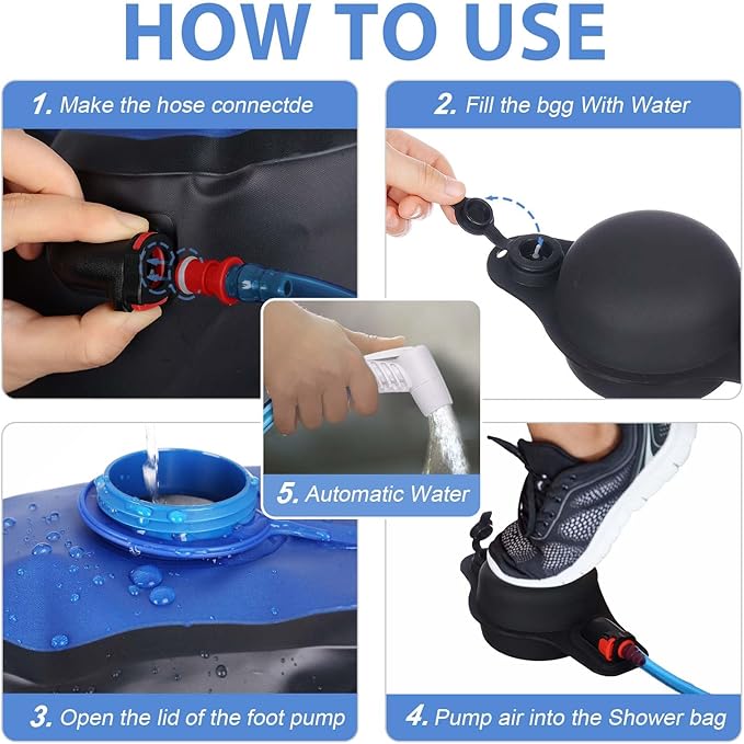 Camping Shower Bag, 5 Gal/20L TPU Material Portable Shower Bag with Foot Pump and Press-Type Shower Nozzle for Camping Beach Swimming Outdoor Traveling Hiking