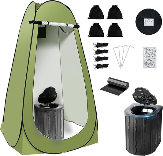 Camping Toilet Kit with Pop Up Privacy Tent, X Large Portable Folding Toilet Potty for Adults, Outdoor Camp Shower Tents,Changing Room with Carry Bag