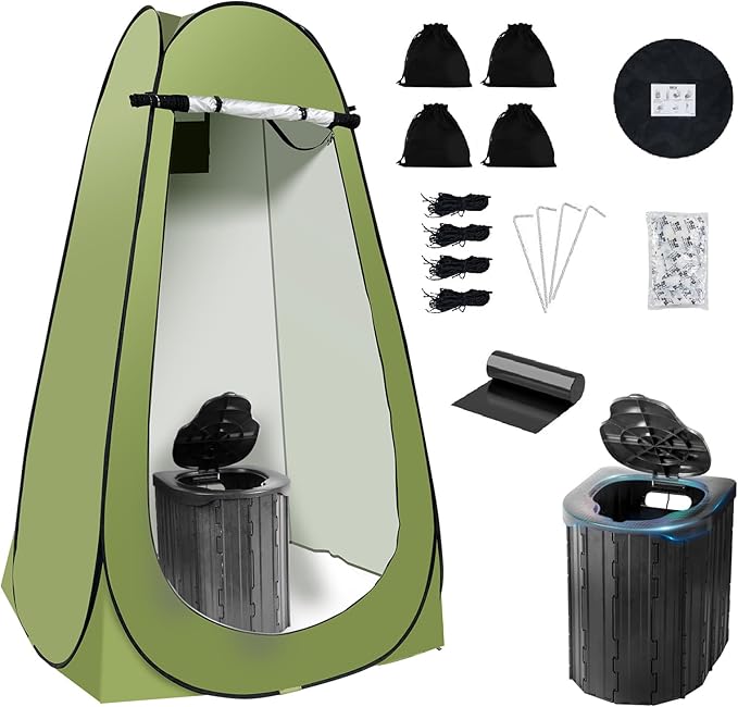 Camping Toilet Kit with Pop Up Privacy Tent, X Large Portable Folding Toilet Potty for Adults, Outdoor Camp Shower Tents,Changing Room with Carry Bag