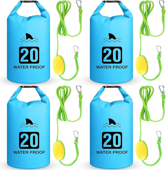 4 Set 2 in 1 Sand Anchor and Buoy Kit Floating Bag Kayak Anchor Waterproof Dry Bag for Lake Beach Boats Watercrafts Hiking Camping Water Sports Surfing Tubing Kayaking(Blue)