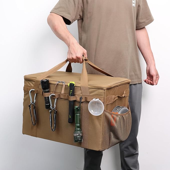 Tactical Camping Storage Bag - 46L Utility Tote Bag Trunk Organizer (Coyote Brown)