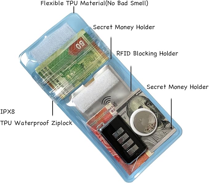 Armband Waterproof wallet Floating Surf Car Key Fob Case Beach dry bag ankle Waterproof Pouch Holder For GPS Key Money Credit Vaccine Card Driver License ID Badge (Blue)