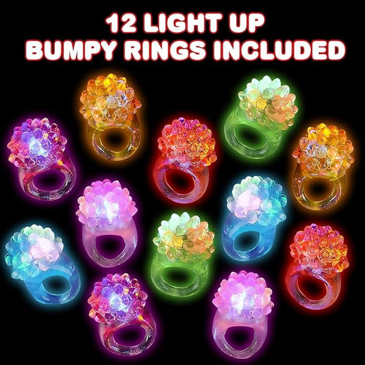 ArtCreativity Light Up Bumpy Rings for Kids, Set of 12, Flashing Accessories for Boys & Girls in Assorted Colors, Light-Up Party Favors for Children, Goodie Bag Fillers and Stocking Stuffers