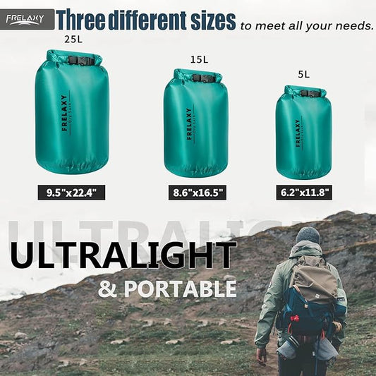Frelaxy Waterproof Dry Bag 2 Pack/3 Pack, Lightweight Portable Dry Bags, 5L & 15L & 25L Durable Dry Sack Set Keep Gear Dry for Hiking, Camping, Boating, Backpacking, Kayaking (3 Pack - Turquoise)