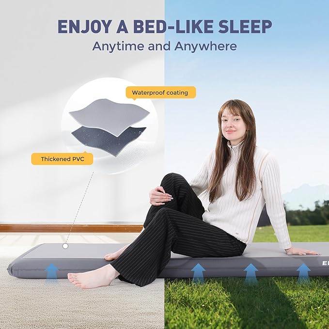 Elegear FiberAir Camping Sleeping Pad, 4’’ Ultra-Thick & 1100lb Ultra-Support Camping Air Mattress with Multi-Function Electric Pump, Durable Sleeping Pad for Camp/Backpacking/Hiking/Tent/Home