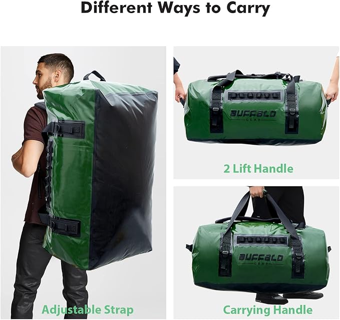 Buffalo Gear Large Waterproof Dry Bag - 150L Super Waterproof Duffel Bag Heavy Duty Waterproof Travel Bag for Boating Kayaking Motorcycling Hunting Camping
