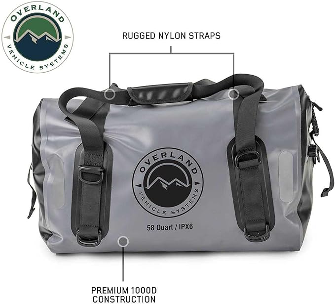Overland Vehicle Systems Portable Dry Storage Bags (58 Quart Capacity) - Premium 1000D Construction - IPX6 Rated Waterproof Dry Bag - Heavy Duty Buckles with Robust Nylon Straps