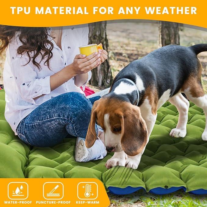 Camping Sleeping Pad, 4in Thick Ultralight Inflatable Camping Mat with Pillow, Built-in Foot Pump Sleeping Mat, Wide Compact Camping Pad for Travel Tent Hiking Backpacking Trip Car Camp Gear