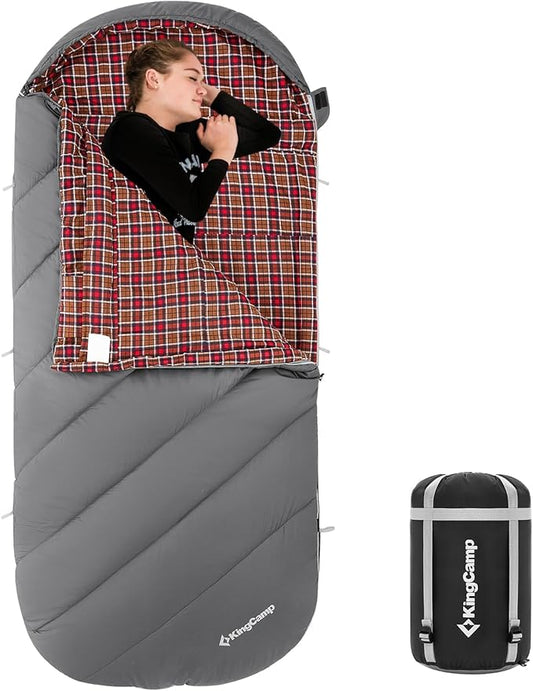KingCamp Sleeping Bag for Adults, Cold Weather & Warm Extra Wide Big & Tall XL Portable Waterproof Flannel Sleeping Bags, Essentials Gear Accessories for Camping Backpacking Hiking Indoor & Outdoor