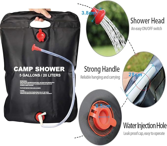 Portable Shower for Camping, Outdoor Camping Shower Bag 5 Gallon/20L, Waterproof Shower Bag with Collapsible Water Bucket, Shower Kit for Hiking, Car Travel, Picnic, Climb, Beach Trips