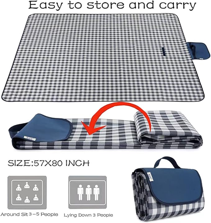 Picnic Beach Blanket, Picnic Mat 80x57in Waterproof Foldable, Family Mat, Portable Large Picnic Blankets for Travel, Hiking, Music Festival