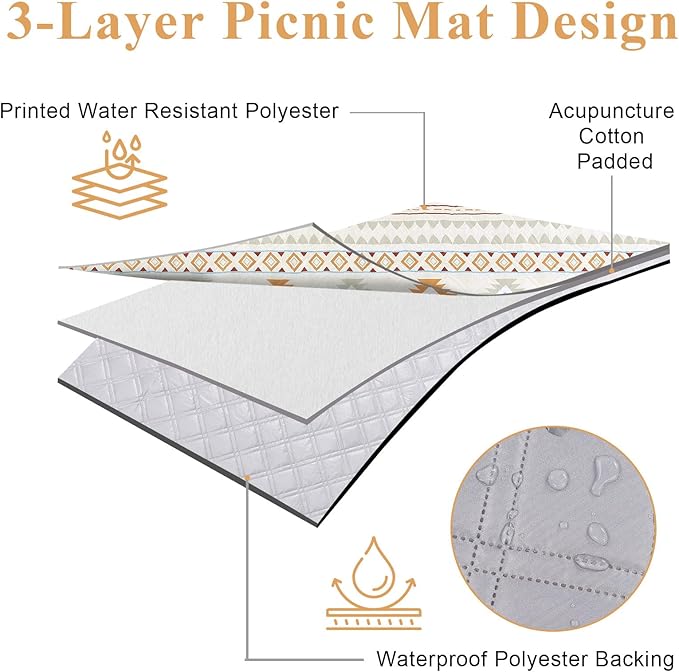 HiiARug Picnic Blankets Extra Large Picnic Outdoor Blanket 80"x80" Waterproof Foldable Outdoor Rug Boho Beach Blanket Sandproof Camping Mat Picnic Mat for Beach, Camping Grass Lawn Park Accessories
