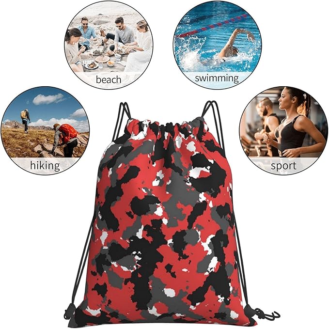 Camo Drawstring Bag Bloodshot Camouflage Red Urban Gym Backpack Sports Backpack Lightweight Waterproof Bags for Men Women Outdoor Gym Sport