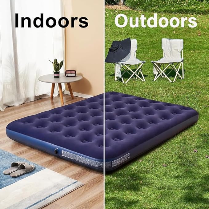 Queen Size Air Mattress - Inflatable Foldable Airbed for Camping, Home & Travel Guests, Waterproof Blow Up Mattress, Portable Sleeping Pad Accessories 80x60x9
