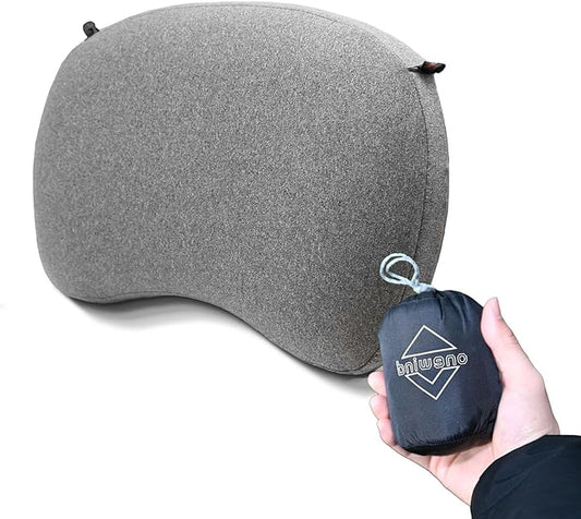 onewind Ultralight Camping Pillow, Soft Inflatable Pillow Compressible Ergonomic Neck Air Pillow with Removable Elastic Cord for for Hammock Tent Sleeping Pad Attachment, Gery