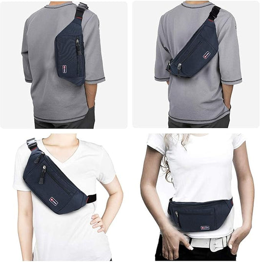 2 Packs Fanny Packs for Men and Women, Water Resistant Sports Waist Pack Bag Hip Bum Bag for Travel Hiking Running (Black + Blue)