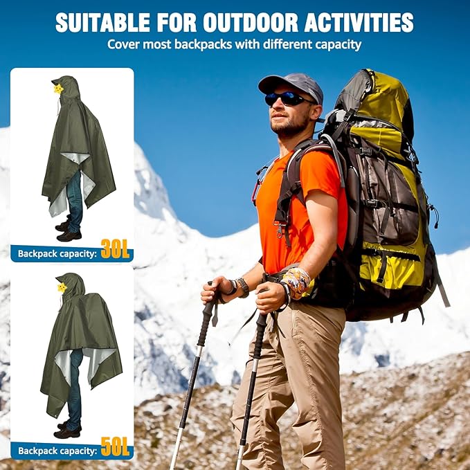 ANYOO Hooded Rain Poncho for Adults Waterproof Lightweight Rain Coat for Men Women Reusable Rain Jacket for Emergency Outdoor