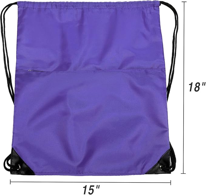 BuyAgain Drawstring Backpack Sports Water Resistant String Bag Sport Gym Sackpack for Women Men Large with Zipper, Purple
