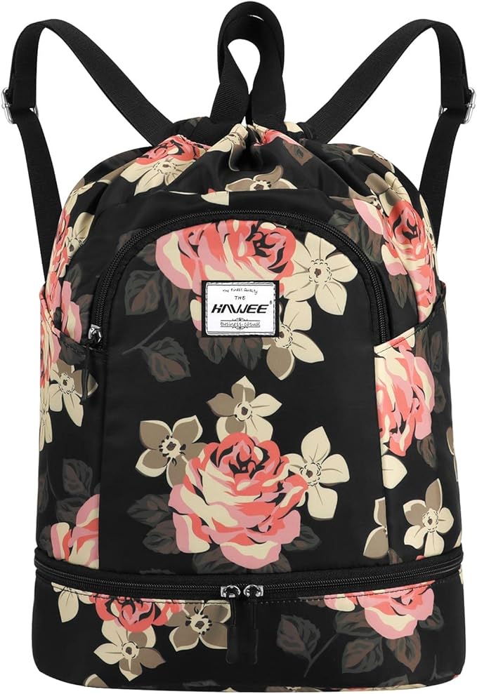 Dry Wet Drawstring Backpack with Shoe Compartment for Women Adjustable Gym Bag