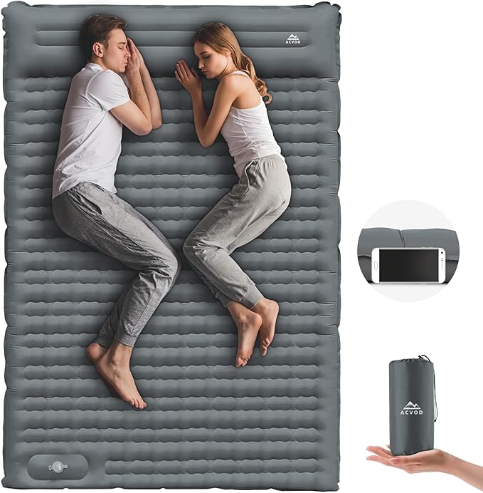 Double Sleeping Pad, Self Inflating 4.7'' Extra Thick for 2 Person Built-in Pump, Portable Camping Mattress Sleeping Mat for Backpacking Hiking Tent Travel