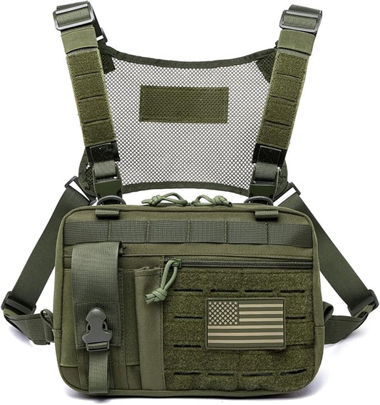 Tactical Molle Admin Pouch of Laser Cut Design,Medical EMT Organizer with Phone Pouch,EDC EMT Pack IFAK Tool Holder with US Patch (Large Green with Harness)