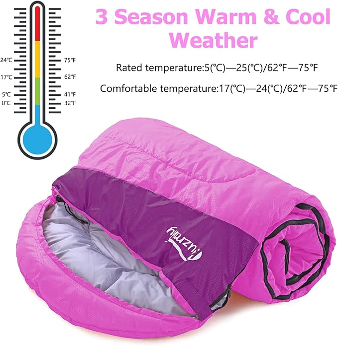 Camping Sleeping Bag 3 Seasons Lightweight &Waterproof with Compression Sack Camping Sleeping Bag Indoor & Outdoor for Adults & Kids