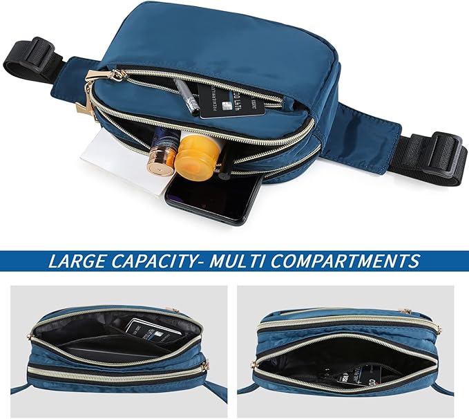 Fanny Packs for Women Men Fashion Plus Size Waist Pack Belt Bag Fanny Pack for Girls Boys with 5 Pockets Adjustable Belt, Cute Bum Bag Hip Bags for Travel Disney Running (Dark Cyan Fanny Pack)