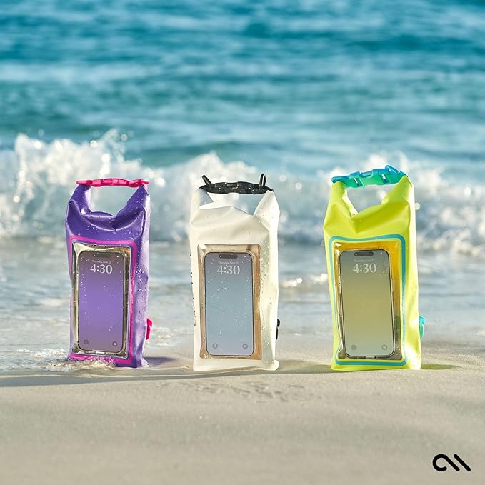 Case-Mate Purple Paradise Mini IP68 Waterproof Bucket Bag - Roll Top Dry Bag 2L Cap with Waterproof Pouch for Swimming Kayaking Boating Travel and More - For Phones Up to 7"