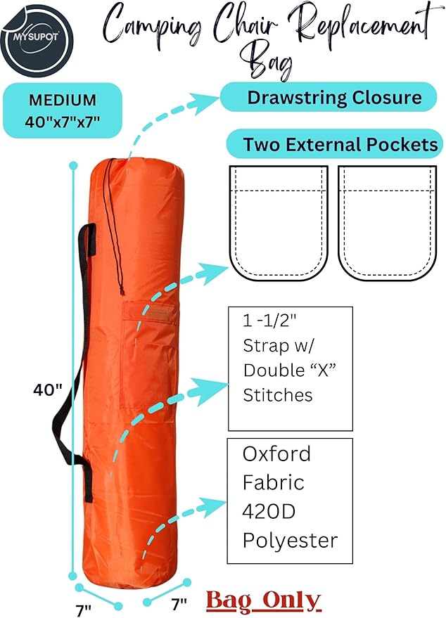 Replacement Bag for Folding Camping Chair, Portable Camp Chair, Hammock, Yoga Mat, Umbrella, Tents, Tripods, Fishing Poles - 420D Oxford Polyester Fabric