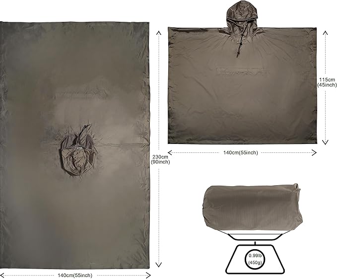 Camo Rain Poncho, Multi Use Waterproof Rain Coat