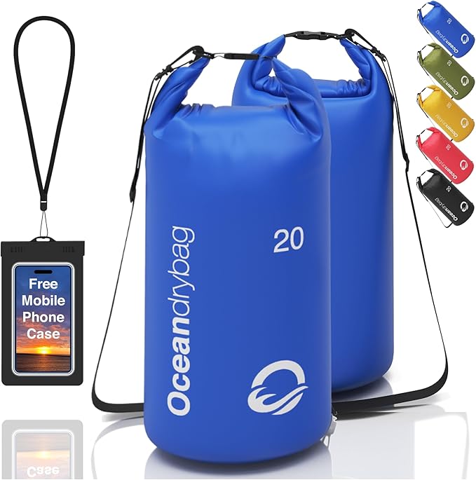 Oceandrybag - Waterproof Dry Bag Backpack - Floating Dry Sack Portable for Kayaking, Beach, Rafting, Boating, Hiking, Camping, Fishing with Waterproof Phone Case