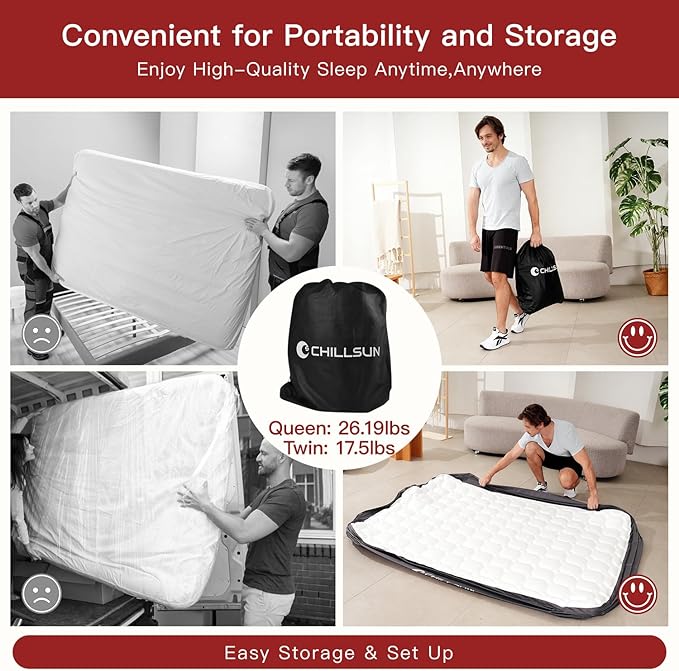 CHILLSUN Luxury Queen Air Mattress with Built in Pump,18" Raised Comfort Blow up Mattress,Dual Layer Mattress Topper Airbed, Durable Inflatable Mattress for Guests Home, Colchon Inflable 800lbs Max