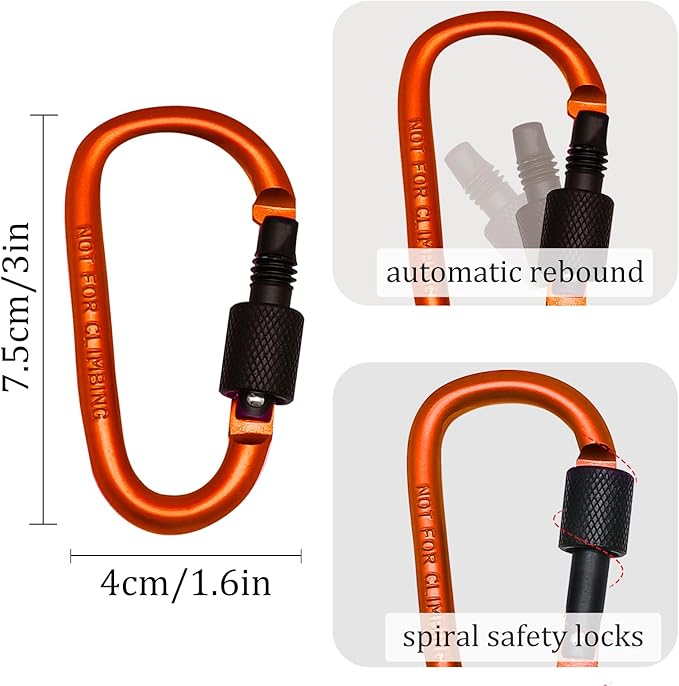 6 Pack Small Locking Carabiner Clips - 3 Inch Aluminum Alloy D-Ring Key Hooks with Twist Lock, Secure for Keys, Pet Leash, Travel Accessories (Not for Climbing)