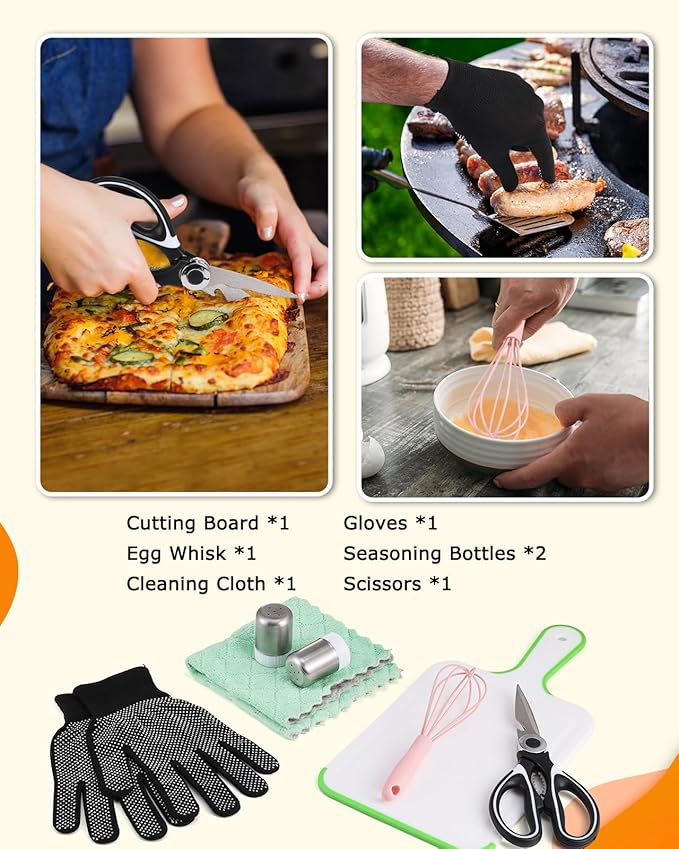 Camping Cooking Set - Camping Utensil Set Car Camping Cooking Essentials Gear for Camp Kitchen Cooking and Grilling, Stainless Steel & Silicone Ideal Gift for RV Tent Camper, Picnics, BBQs