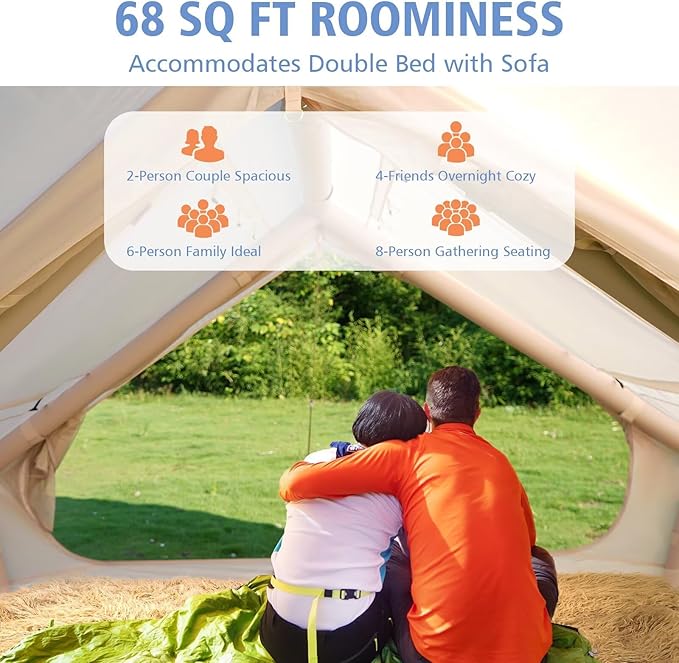 Inflatable Camping Tent with Pump, Upgraded Waterproof Windproof Glamping Blow Up Tent, Easy Setup 4 Season Air Cabin House with Mesh Windows & Door,4-6 Persons