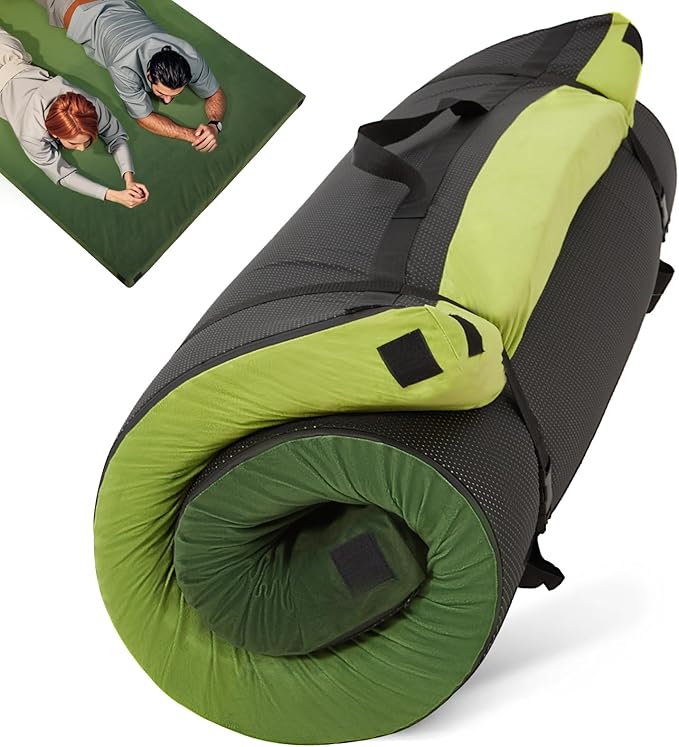 Memory Foam Camping Pad, Camping Sleeping Pad, Camping Mattress Pad with Pillow & Travel Bag, Portable Floor Mat Roll Up for Guest Adults Side Sleepers Indoor Outdoor Travel