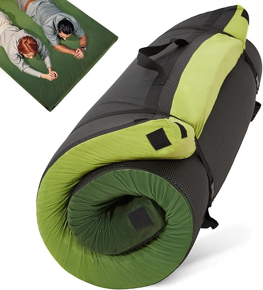 Memory Foam Camping Pad, Camping Sleeping Pad, Camping Mattress Pad with Pillow & Travel Bag, Portable Floor Mat Roll Up for Guest Adults Side Sleepers Indoor Outdoor Travel