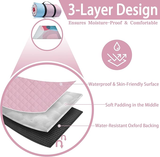 PY SUPER MODE Picnic Blankets Extra Large, Waterproof Foldable Outdoor Beach Blanket Oversized 83x79” Sandproof, 3-Layer Picnic Mat for Camping, Hiking, Travel, Park, Concerts(Abstract Pink)