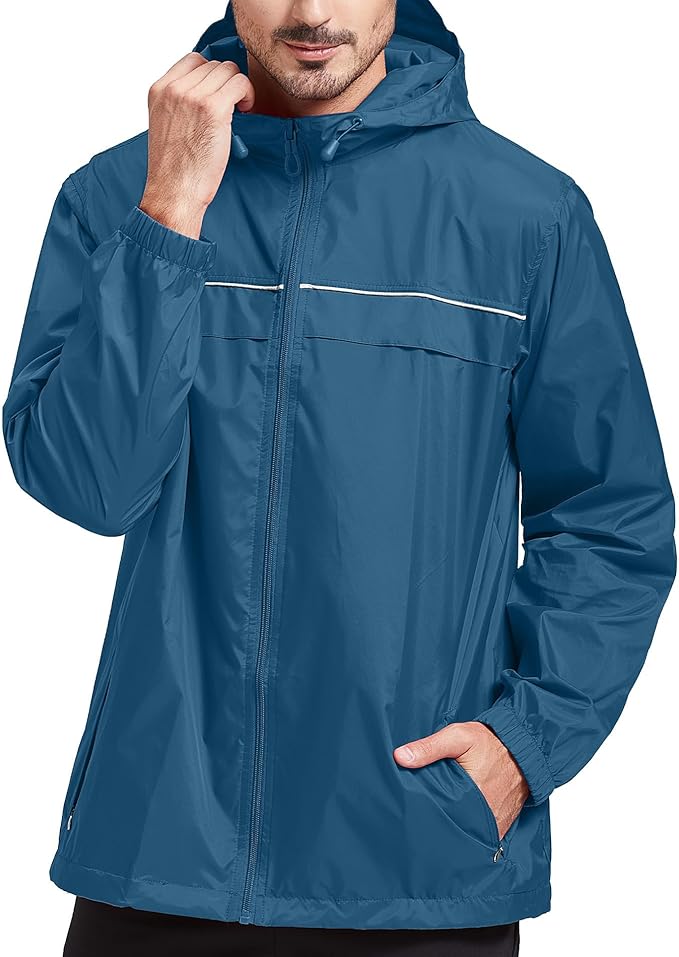 SWISSWELL Rain Jacket Men Waterproof Windbreaker, Lightweight Hooded Raincoat for Daily Casual