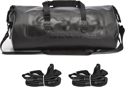 40L Waterproof Motorcycle Duffel Bag - Motorcycle Luggage Tail Bag with Straps for Back Seat - Roll Top Dry Bag for Kayaking, Rafting, Boating, Camping, Travel, Beach (Black)