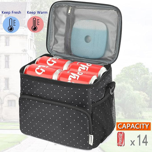Insulated Lunch Bag for Adult/Women/Men, Reusable Large Lunch Box Cooler Soft Leakproof Tote, Thermal Meal Prep Lunch Pail with Adjustable Shoulder Strap for School/Travel/Office, Dot