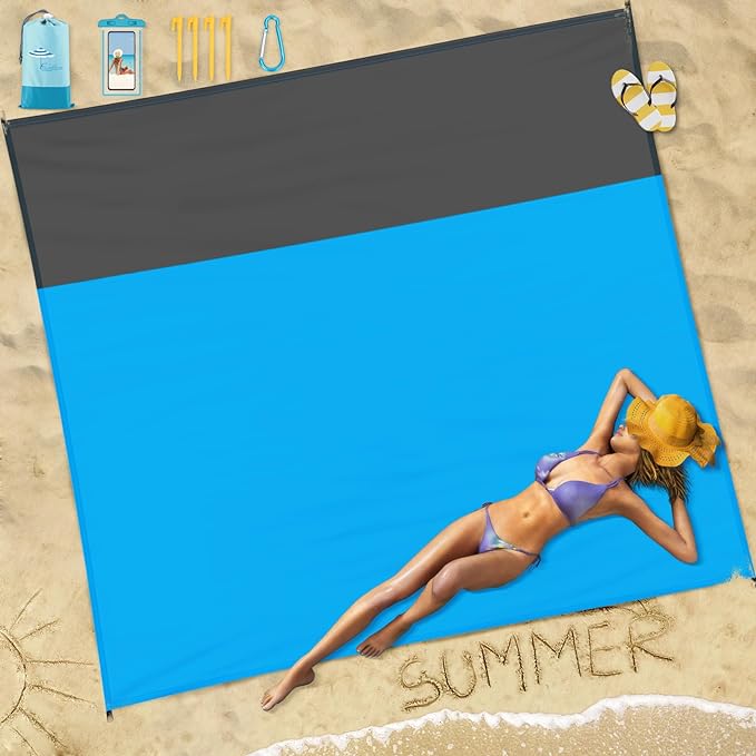 Beach Blanket Sandproof Waterproof 78''×81''1-5 Adults Oversized,Compact Lightweight Durable Beach Mat for Travel Camping Hiking Picnic Blanket