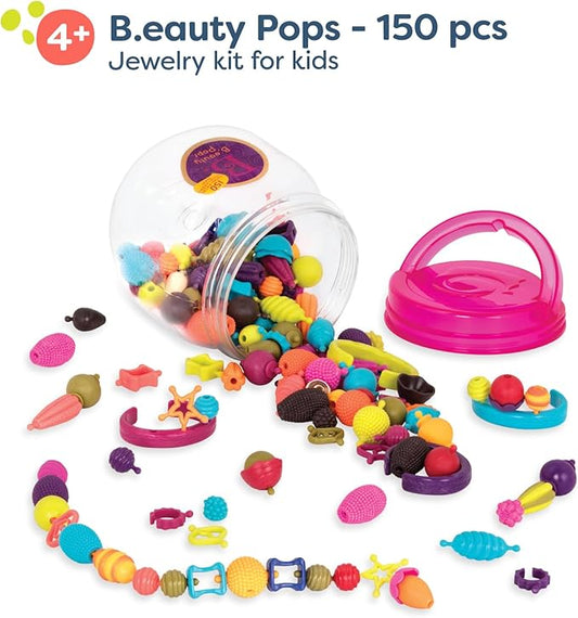 B. toys – Pop Arty! 150 Pcs- Jewlery Making Kit- Creative Pop Snap Bead Set for Kids –DIY Craft Jewelry Making Kit –Necklaces, Rings, Bracelets – 4 Years +