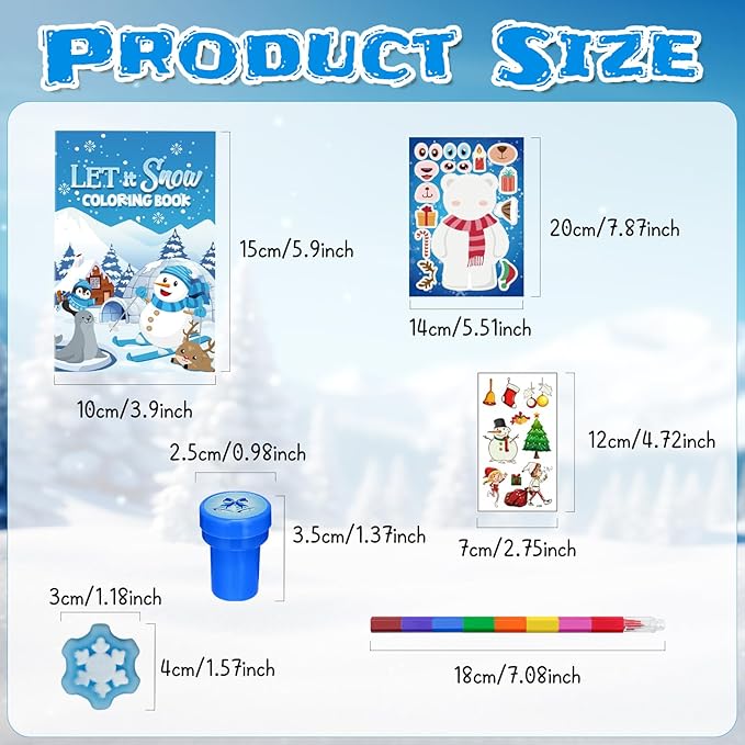 Cinrobiye 72 Pieces Winter Frozen Party Favors Winter Arctic Animals Coloring Books Tattoo DIY Sticker Stampers Class Reward Prizes for Christmas Holiday Winter Party